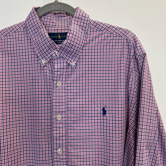 Polo PRL Ralph Lauren Slim Fit XL Button Down Shirt Pink Blue - Picture 7 of 11